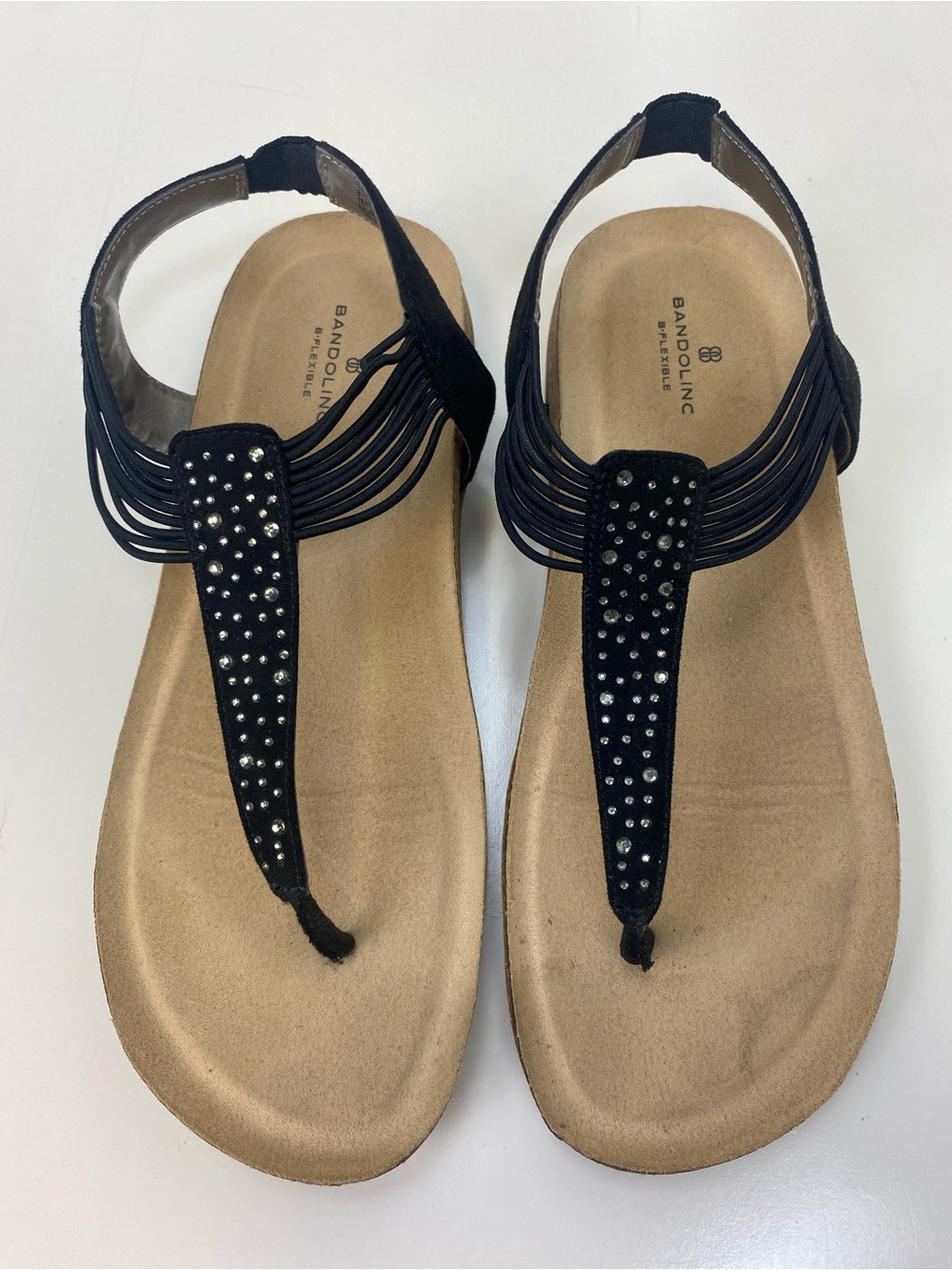 Bandolino Black Rhinestone T-Strap Slingback Sandals